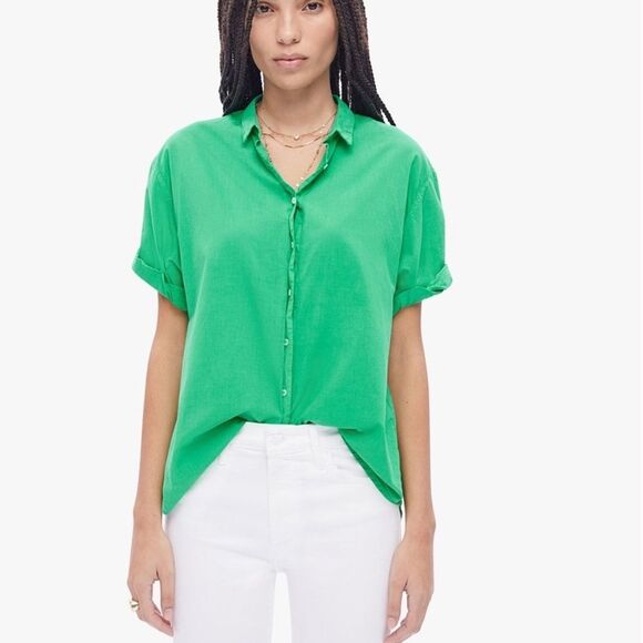 Xirena 100% Cotton Channing Shirt Button Front Rolled Sleeve Green Light Top L - Picture 1 of 8